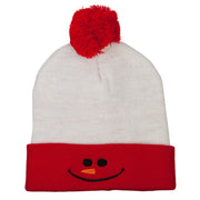 Christmas Snowman Smile Embroidered Cuff Long Beanie