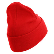Marines Veteran Logo Embroidered 12 Inch Solid Knit Cuff Long Beanie Made in USA - Red OSFM