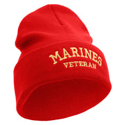 Marines Veteran Logo Embroidered 12 Inch Solid Knit Cuff Long Beanie Made in USA - Red OSFM