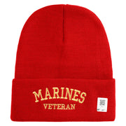 Marines Veteran Logo Embroidered 12 Inch Solid Knit Cuff Long Beanie Made in USA - Red OSFM