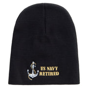 Made in USA Anchor Navy Retired Embroidered 8 Inch Short Beanie - Black OSFM