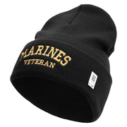 Marines Veteran Logo Embroidered 12 Inch Solid Knit Cuff Long Beanie Made in USA - Black OSFM