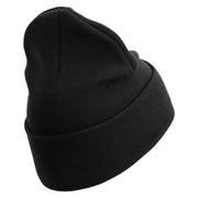 Marines Veteran Logo Embroidered 12 Inch Solid Knit Cuff Long Beanie Made in USA - Black OSFM