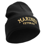 Marines Veteran Logo Embroidered 12 Inch Solid Knit Cuff Long Beanie Made in USA - Black OSFM