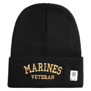 Marines Veteran Logo Embroidered 12 Inch Solid Knit Cuff Long Beanie Made in USA - Black OSFM