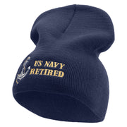 Made in USA Anchor Navy Retired Embroidered 8 Inch Short Beanie - Navy OSFM