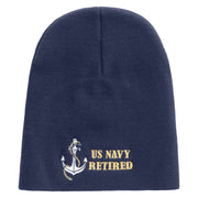 Made in USA Anchor Navy Retired Embroidered 8 Inch Short Beanie - Navy OSFM