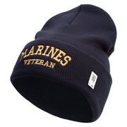 Marines Veteran Logo Embroidered 12 Inch Solid Knit Cuff Long Beanie Made in USA - Navy OSFM