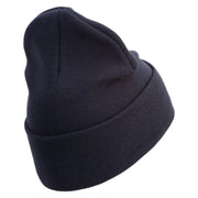 Marines Veteran Logo Embroidered 12 Inch Solid Knit Cuff Long Beanie Made in USA - Navy OSFM