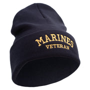 Marines Veteran Logo Embroidered 12 Inch Solid Knit Cuff Long Beanie Made in USA - Navy OSFM