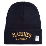 Marines Veteran Logo Embroidered 12 Inch Solid Knit Cuff Long Beanie Made in USA - Navy OSFM