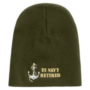 Made in USA Anchor Navy Retired Embroidered 8 Inch Short Beanie - Olive OSFM