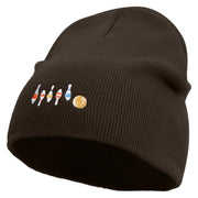 Artistic Style Bowling Embroidered 8 inch Acrylic Short beanie - Brown OSFM