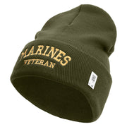 Marines Veteran Logo Embroidered 12 Inch Solid Knit Cuff Long Beanie Made in USA - Olive OSFM