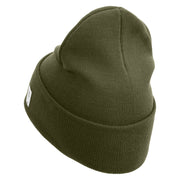 Marines Veteran Logo Embroidered 12 Inch Solid Knit Cuff Long Beanie Made in USA - Olive OSFM