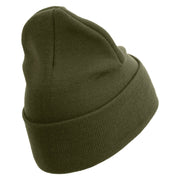 Marines Veteran Logo Embroidered 12 Inch Solid Knit Cuff Long Beanie Made in USA - Olive OSFM