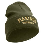 Marines Veteran Logo Embroidered 12 Inch Solid Knit Cuff Long Beanie Made in USA - Olive OSFM