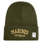Marines Veteran Logo Embroidered 12 Inch Solid Knit Cuff Long Beanie Made in USA - Olive OSFM