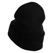1-Inch Red, White and Blue Star Iron On Patched 12 Inch Long Knitted Beanie - Black OSFM