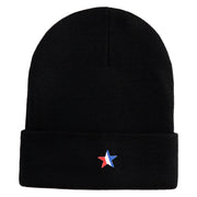 1-Inch Red, White and Blue Star Iron On Patched 12 Inch Long Knitted Beanie - Black OSFM