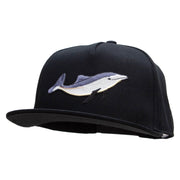 Embroidered Single Dolphin Patched 5 Panel Flat Bill Snapback Cap - Black OSFM