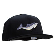 Embroidered Single Dolphin Patched 5 Panel Flat Bill Snapback Cap - Black OSFM