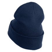 1-Inch Red, White and Blue Star Iron On Patched 12 Inch Long Knitted Beanie - Navy OSFM