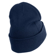 1-Inch Red, White and Blue Star Iron On Patched 12 Inch Long Knitted Beanie - Navy OSFM
