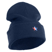 1-Inch Red, White and Blue Star Iron On Patched 12 Inch Long Knitted Beanie - Navy OSFM
