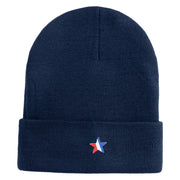 1-Inch Red, White and Blue Star Iron On Patched 12 Inch Long Knitted Beanie - Navy OSFM