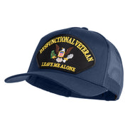 Dysfunctional Veteran Leave Me Alone Patched Solid Cotton Twill 5 panel Mesh Back Cap - Navy OSFM