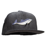 Embroidered Single Dolphin Patched 5 Panel Flat Bill Snapback Cap - Denim-Black OSFM