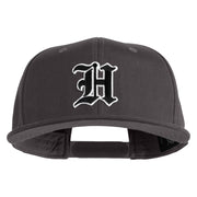 Old English Black H Patched 6 Panels Round Bill Cap - Dark Grey OSFM