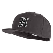 Old English Black H Patched 6 Panels Round Bill Cap - Dark Grey OSFM