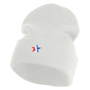 1-Inch Red, White and Blue Star Iron On Patched 12 Inch Long Knitted Beanie - White OSFM
