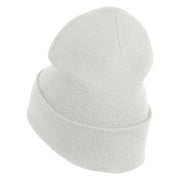 1-Inch Red, White and Blue Star Iron On Patched 12 Inch Long Knitted Beanie - White OSFM