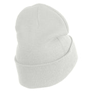 1-Inch Red, White and Blue Star Iron On Patched 12 Inch Long Knitted Beanie - White OSFM