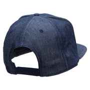 Embroidered Single Dolphin Patched 5 Panel Flat Bill Snapback Cap - Denim-Navy OSFM