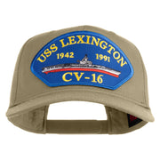 USS Lexington CV 16 Blue Patched Solid Cotton Twill 5 Panel Prostyle Snap Cap - Khaki OSFM