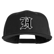 Old English Black H Patched 6 Panels Round Bill Cap - Black OSFM