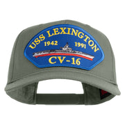 USS Lexington CV 16 Blue Patched Solid Cotton Twill 5 Panel Prostyle Snap Cap - Grey OSFM
