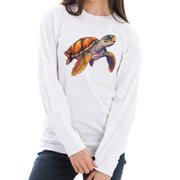 Sea Turtle Graphic Design  Unisex Ring Spun Cotton Premium Long Sleeve T-shirt - White XS