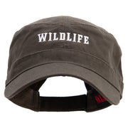 Wildlife Embroidered Garment Washed Adjustable Army Cap - Dk-Olive-Green OSFM