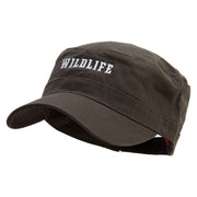 Wildlife Embroidered Garment Washed Adjustable Army Cap - Dk-Olive-Green OSFM