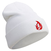 Fireman Embroidered 12 Inch Long Knitted Beanie - White OSFM