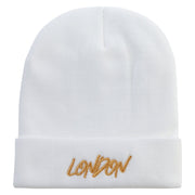 London Script Embroidered 12 Inch Long Knitted Beanie - White OSFM