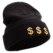 Money Gambling Embroidered 12 Inch Long Knitted Beanie - Black OSFM