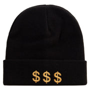 Money Gambling Embroidered 12 Inch Long Knitted Beanie - Black OSFM