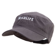 Wildlife Embroidered Garment Washed Adjustable Army Cap - Charcoal-Grey OSFM