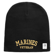 Marines Veteran Symbol Embroidered 8 Inch Short Beanie Made in USA - Black OSFM